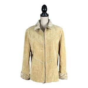Vintage Massini Suede Leather Jacket With Faux Fur Lining And Trim